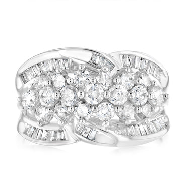 10ct White Gold 1.4 Carat Diamond Ring with Round Brilliant and Tapered Baguette Diamonds