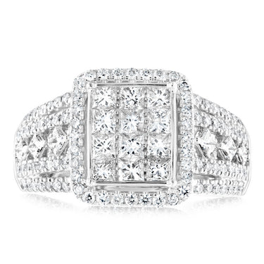 14ct White Gold 1.4 Carat Diamond Ring with Princess and Brilliant Cut Diamonds