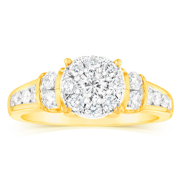 14ct Yellow Gold 1 Carat Brilliant Cut Diamond Halo Solitaire Ring