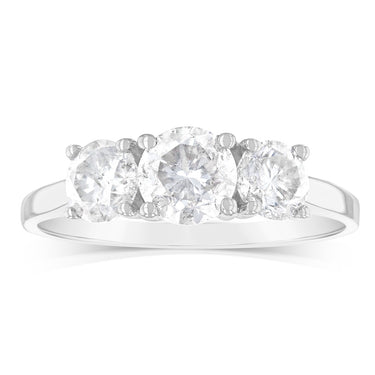 14ct White Gold 1.5 Carat Diamond Trilogy Ring with 3 Round Brilliant Cut Diamonds