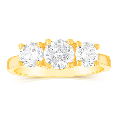 14ct Yellow Gold 1.5 Carat Diamond Trilogy Ring with 3 Round Brilliant Cut Diamonds