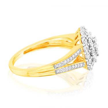 9ct Yellow Gold Cushion Shaped Ring in 1/5 Carat Natural Diamonds