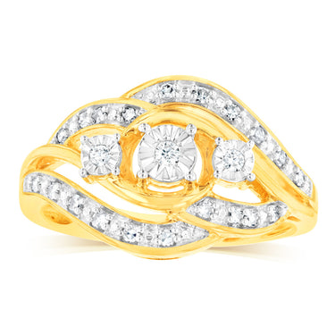 9ct Yellow Gold Fancy Ring in 1/6 Carat Natural Diamonds