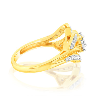 9ct Yellow Gold Fancy Ring in 1/6 Carat Natural Diamonds