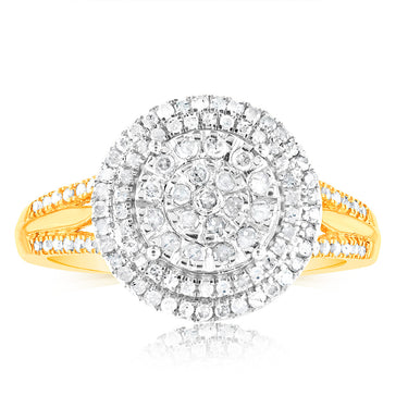 1/2 Carat Diamond Round Shaped Ring in 9ct Yellow Gold & Sterling Silver