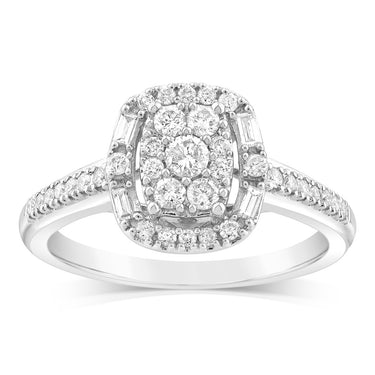 9ct White Gold Cushion Shaped Ring in 0.40 Carat Natural Diamonds