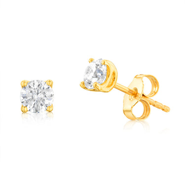 1 Carat Diamond Solitaire Stud Earrings in 9ct Yellow Gold