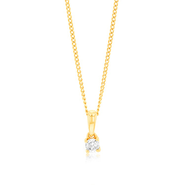 1/6 Carat Diamond Solitaire Pendant in 9ct Yellow Gold