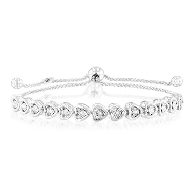 Serling Silver Diamond Heart Slider Bracelet with 13 Round Brilliant Cut Diamonds