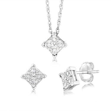 1/10 Carat Diamond Earrings and Pendant Set on 45cm Chain in Sterling Silver
