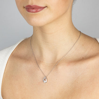Diamond Pear Shaped Pendant and Earring Set in Sterling Silver on 45cm Chain
