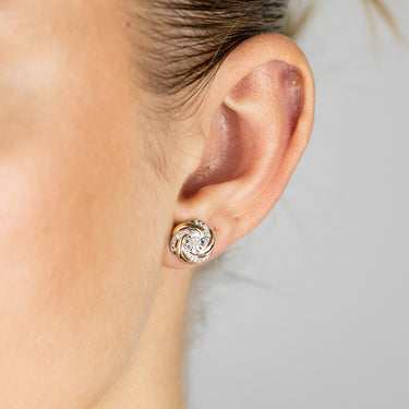 Natural Diamond Round Shaped Pendant+ Earring Set-in Gold-Plated Sterling Silver