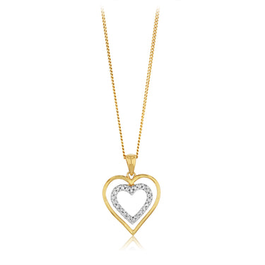 1/10 Carat Diamond Heart Pendant in 9ct Yellow Gold