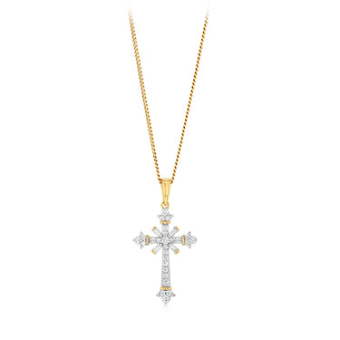 1/4 Carat Diamond Cross Pendant in 9ct Yellow Gold
