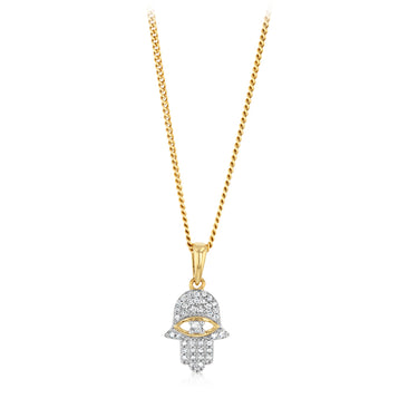 5 Points Diamond Hamsa Pendant in 9ct Yellow Gold