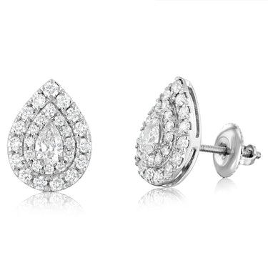 1 Carat Pear and Brilliant Cut Diamond Stud Earrings in Platinum