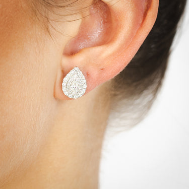 1 Carat Pear and Brilliant Cut Diamond Stud Earrings in Platinum