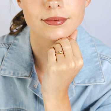 Diamond Heart Promise Ring with 13 Diamonds in Gold Plated Sterling Silver