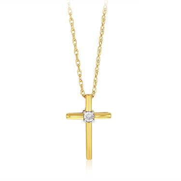 1 Diamond Cross Pendant on 45cm Chain in Gold Plated Silver