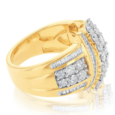 1.9 Carats Diamond Dress Ring in Gold Plated Silver