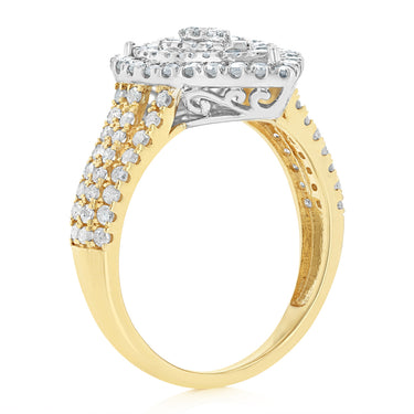 1 Carat Natural Diamond Pear Shaped Ring in 9ct Yellow Gold and Sterling Silver