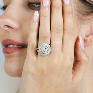 2 Carat Natural Diamond Oval Shaped Ring in 9ct Yellow Gold and Sterling Silver