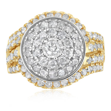 2 Carat Natural Diamond Ring in 9ct Yellow Gold and Sterling Silver