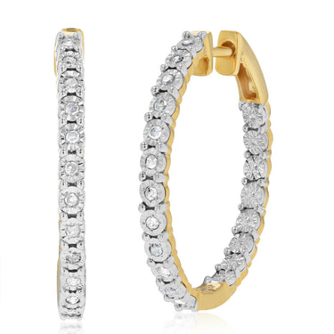 1/5 Carat Diamond Hoop Earrings in Gold Plated Silver