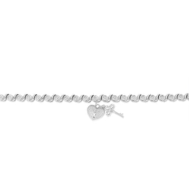 5 Points Diamond Heart Lock & Key 17.5cm Bracelet in Sterling Silver