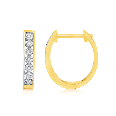 5 Points Diamond Hoop Earrings in 9ct Yellow Gold