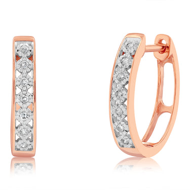5 Points Diamond Hoop Earrings in 9ct Rose Gold