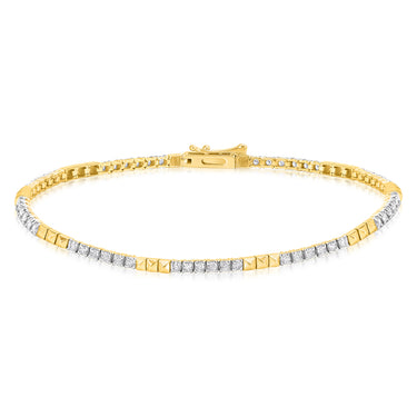 1 Carat Diamond Tennis 2 tones Bracelet 17.5 cm in 9ct Yellow Gold