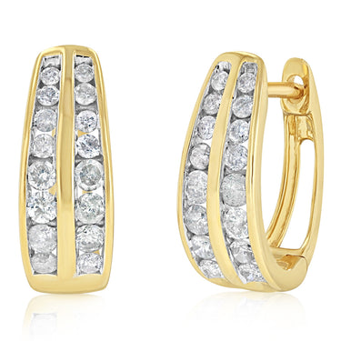 1/2 Carat Diamond Hoop Earrings in 9ct Yellow Gold
