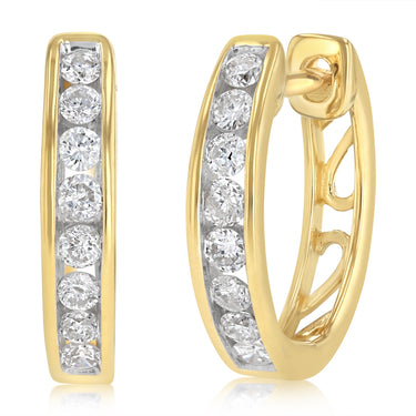 1/4 Carat Diamond Hoop Earrings in 9ct Yellow Gold