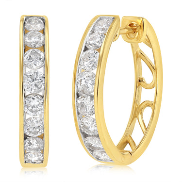 1 Carat Diamond Hoop Earrings in 9ct Yellow Gold