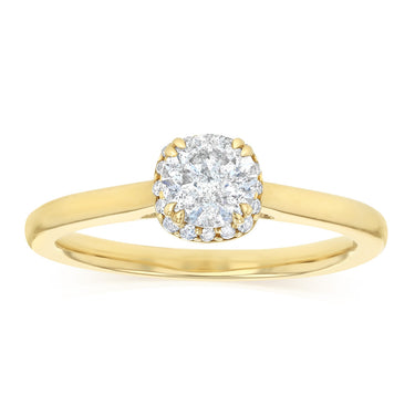1/2 Carat Diamond Halo Ring in 9ct Yellow Gold