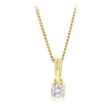 1/6 Carat Diamond Solitaire Pendant in 9ct Yellow Gold