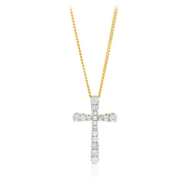 0.27 Carat Diamond Cross Pendant in 9ct Yellow Gold