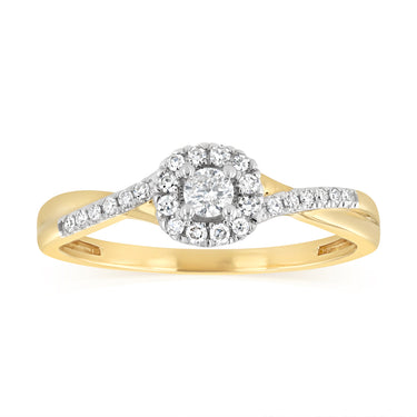 0.26 Carat Diamond Halo Ring in 9ct Yellow Gold
