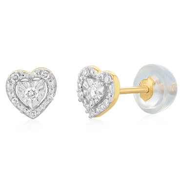 Diamond Heart Stud Earrings in 9ct Yellow Gold