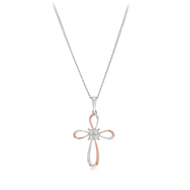 Diamond Cross Pendant in 9ct White and Rose Gold