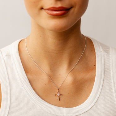 Diamond Cross Pendant in 9ct White and Rose Gold