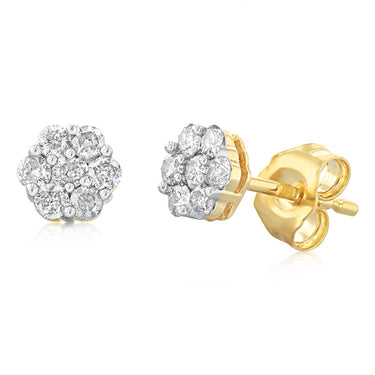 0.35 Carat Diamond Flower Stud Earrings in 10ct Yellow Gold