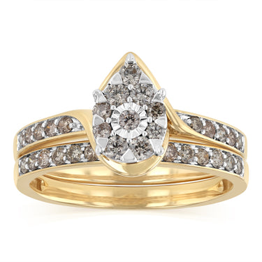 0.70 Carat Diamond Bridal Set Ring in 9ct Yellow Gold