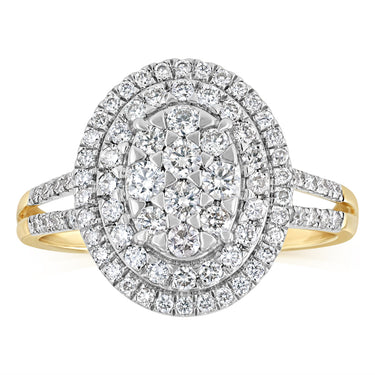 3/4 Carat Diamond Oval Shaped Ring in 9ct Yellow Gold