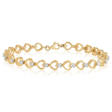 1/10 Carat Diamond Heart 18cm Bracelet in Gold Plated Sterling Silver