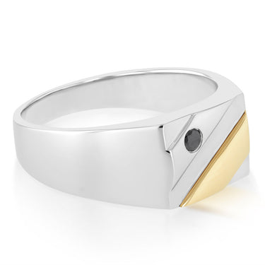 Black Diamond Gents Ring in 9ct Yellow Gold and Sterling Silver