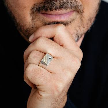 Black Diamond Gents Ring in 9ct Yellow Gold and Sterling Silver