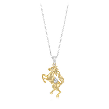 Diamond Horse Pendant on 45cm Chain in Gold Plated Sterling Silver