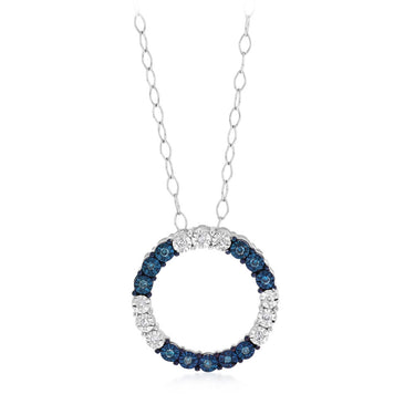 Treated Blue and White Diamond Circle Pendant on 45cm Chain in Sterling Silver